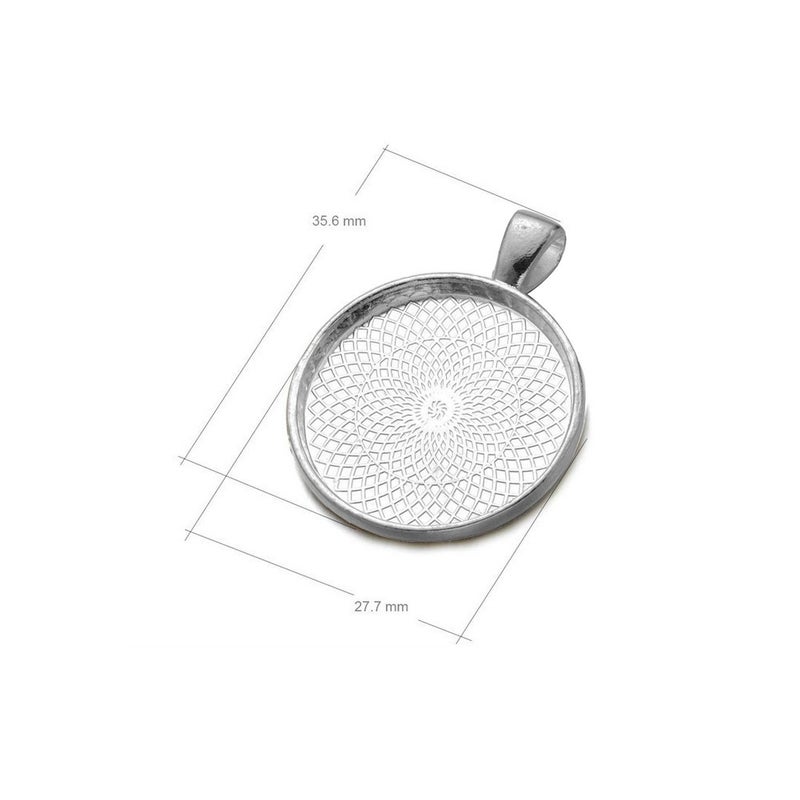 Miraclekoo 40 Pcs Silver Round Pendant Trays with Glass Cabochons 25 mm Blanks Bezel Pendant Trays Set for Photo Resin Craft Jewelry Making - Image 4